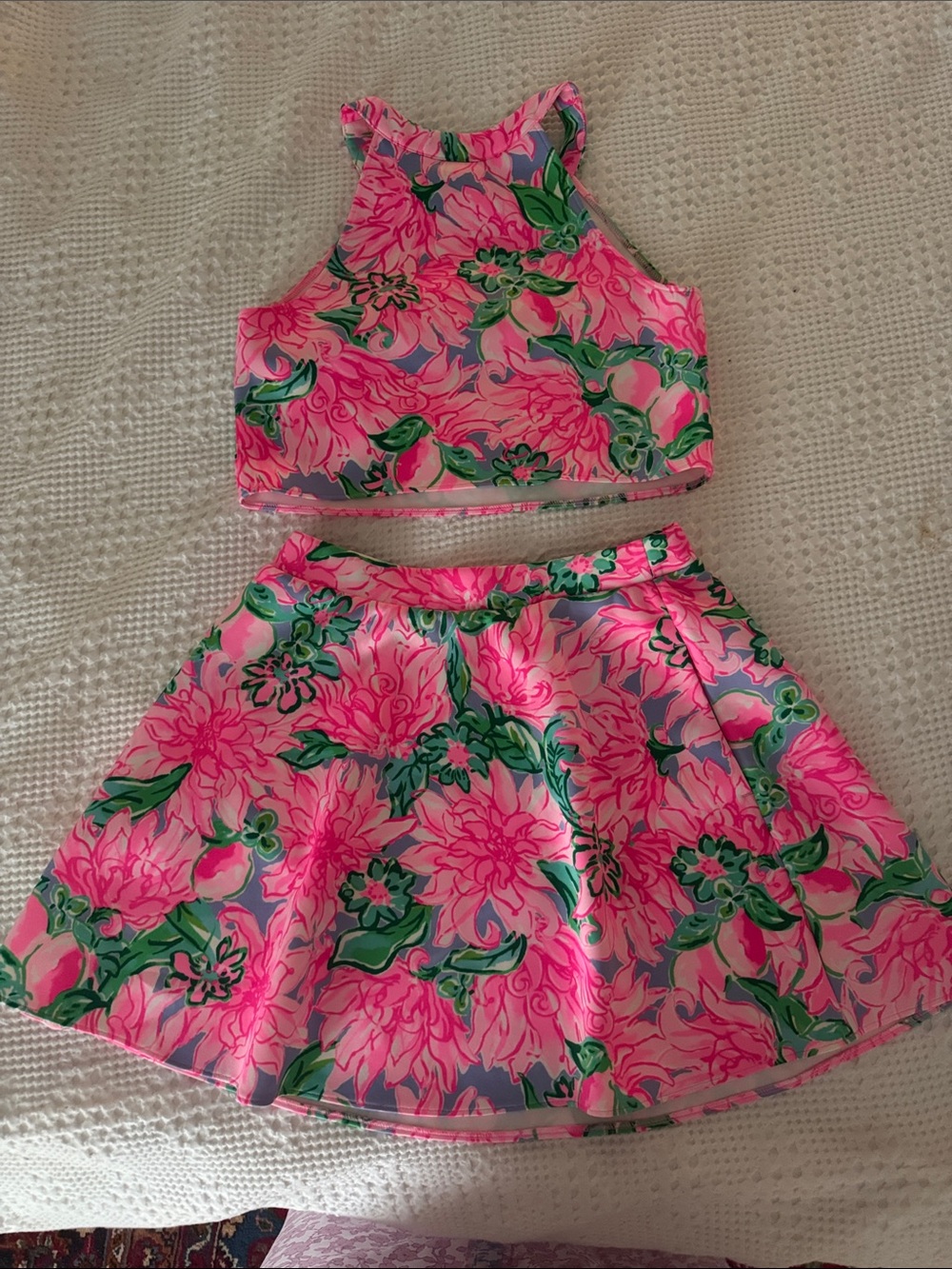 Lilly Pulitzer Pink Floral Crop Top & Skirt Set (can also fit a women’s XS)